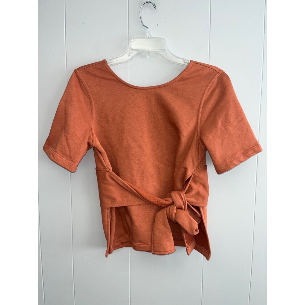 Nike Studio Yoga Training Wrap Top Dri Fit Short Sleeve Tie Waist Dusty Peach Sm